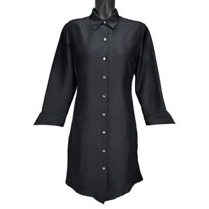 SILKLAND 100% Raw Silk Button Down Sunburst Buttons Womens Black Shirt Dress M